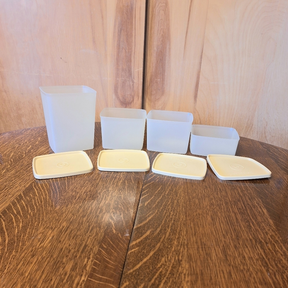 Vintage Tupperware "Square-Round Freezer" & Food Storage Containers, Set of 4